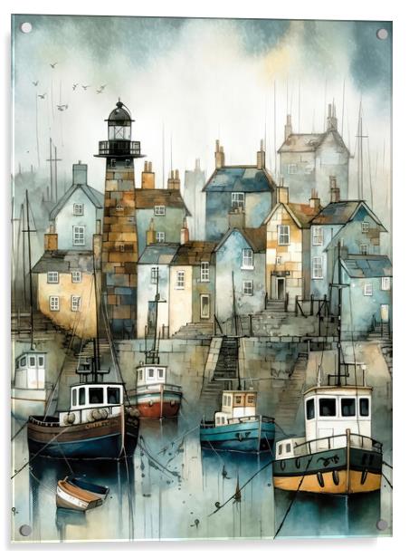 Fishing village harbour Acrylic by Brian Tarr