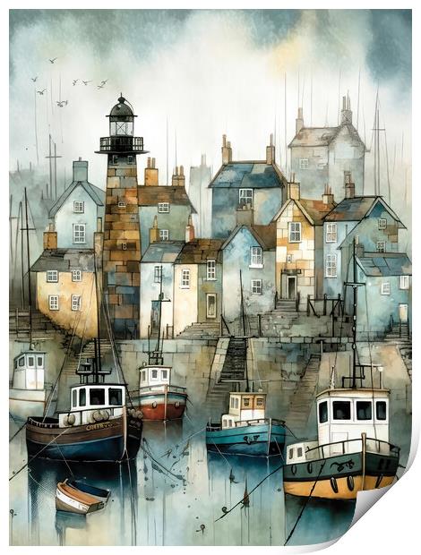 Fishing village harbour Print by Brian Tarr
