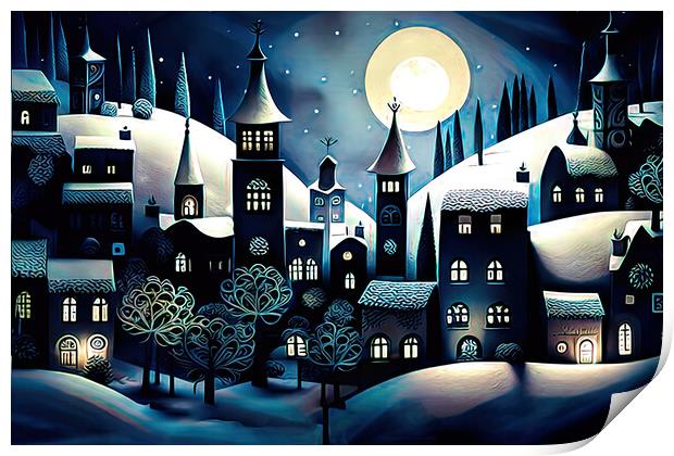Alpine winter village Print by Brian Tarr