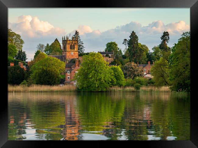 View across the Mere to the town of Ellesmere in S Framed Print by Steve Heap