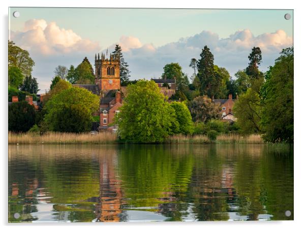 View across the Mere to the town of Ellesmere in S Acrylic by Steve Heap