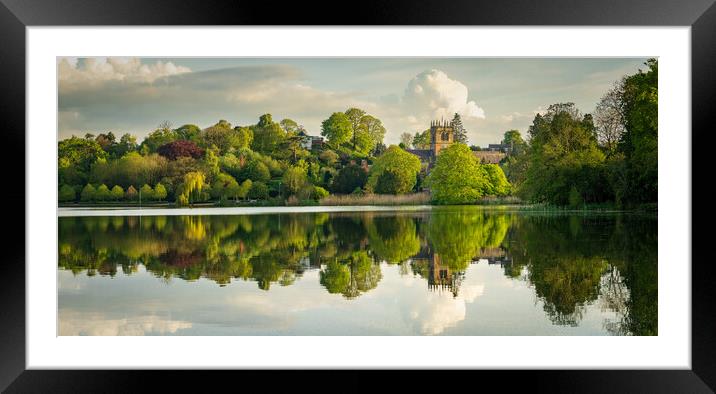 Panorama across the Mere to the town of Ellesmere  Framed Mounted Print by Steve Heap