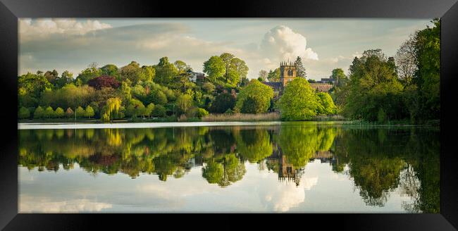 Panorama across the Mere to the town of Ellesmere  Framed Print by Steve Heap