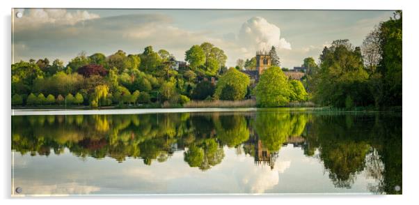 Panorama across the Mere to the town of Ellesmere  Acrylic by Steve Heap