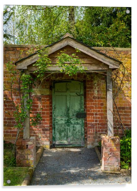 Painted green door and porch in walled garden wall Acrylic by Steve Heap