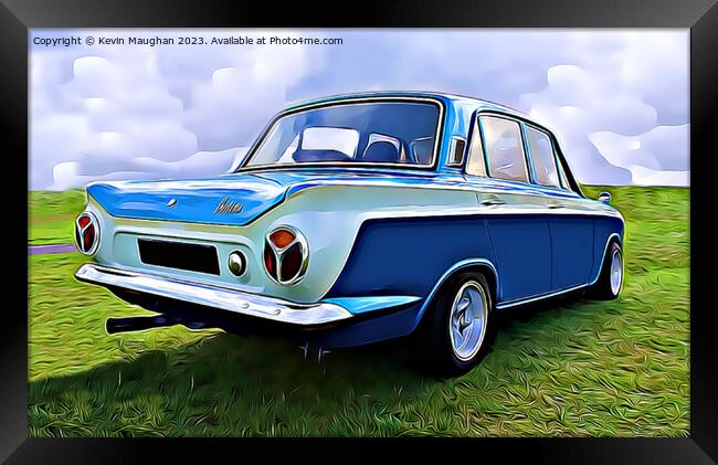 Vintage Ford Cortina in a Lush Green Landscape Framed Print by Kevin Maughan