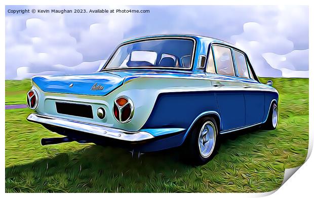 Vintage Ford Cortina in a Lush Green Landscape Print by Kevin Maughan
