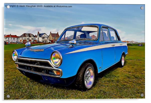 Blue Classic Ford Cortina Acrylic by Kevin Maughan