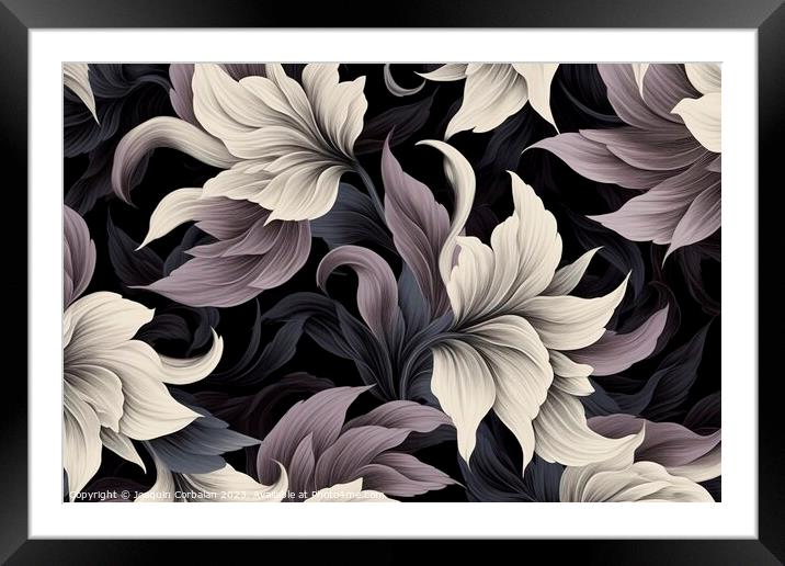 Design of a retro monochrome floral background.Ai generated Framed Mounted Print by Joaquin Corbalan