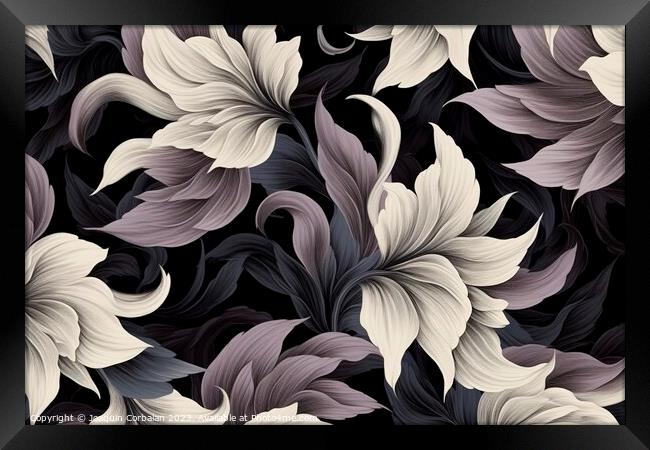 Design of a retro monochrome floral background.Ai generated Framed Print by Joaquin Corbalan