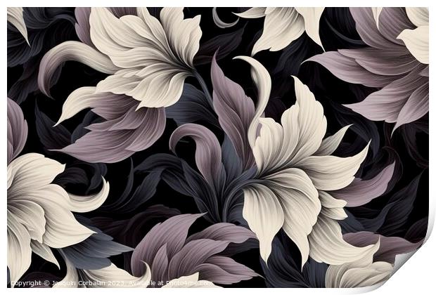 Design of a retro monochrome floral background.Ai generated Print by Joaquin Corbalan