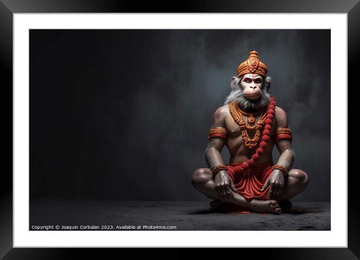 In a mesmerizing representation, the divine Hanuman, the courage Framed Mounted Print by Joaquin Corbalan