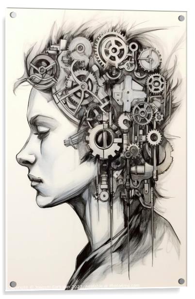 Pencil illustration, vertical, of a teenager listening to music. AI generated. Acrylic by Joaquin Corbalan