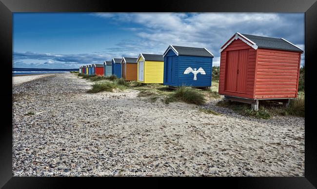 Seaside Serenity, Findhorn Beach Huts Framed Print by Tom McPherson
