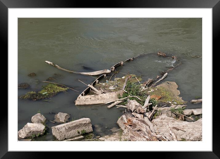 Boat Wreck In River Framed Mounted Print by Artur Bogacki