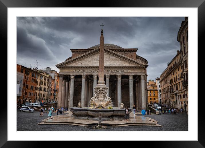 Pantheon and Fountain in City of Rome Framed Mounted Print by Artur Bogacki