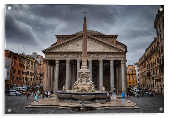 Pantheon and Fountain in City of Rome Acrylic by Artur Bogacki