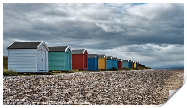 Findhorn Coloured Beach Huts Print by Tom McPherson