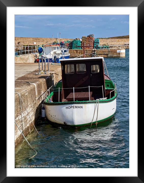 Lone boat at Hopeman Harbour Framed Mounted Print by Tom McPherson
