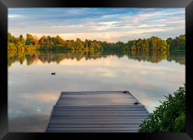 View across the Ellesmere Mere to a clear reflecti Framed Print by Steve Heap