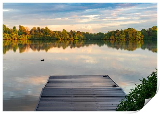 View across the Ellesmere Mere to a clear reflecti Print by Steve Heap