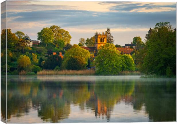 Sunset view across Ellesmere Mere in Shropshire to Canvas Print by Steve Heap