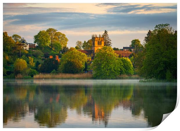 Sunset view across Ellesmere Mere in Shropshire to Print by Steve Heap