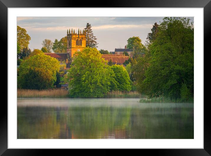 Sunset view across Ellesmere Mere in Shropshire to Framed Mounted Print by Steve Heap