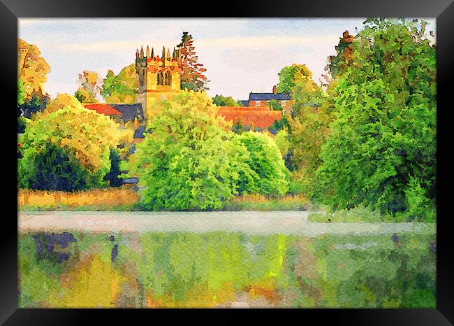 Watercolor across Ellesmere Mere in Shropshire to  Framed Print by Steve Heap