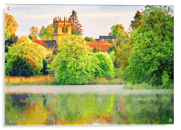 Watercolor across Ellesmere Mere in Shropshire to  Acrylic by Steve Heap