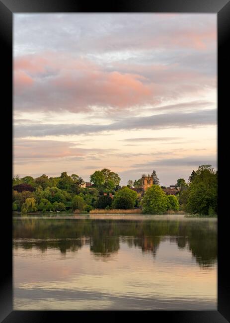 Sunset view across Ellesmere Mere in Shropshire to Framed Print by Steve Heap