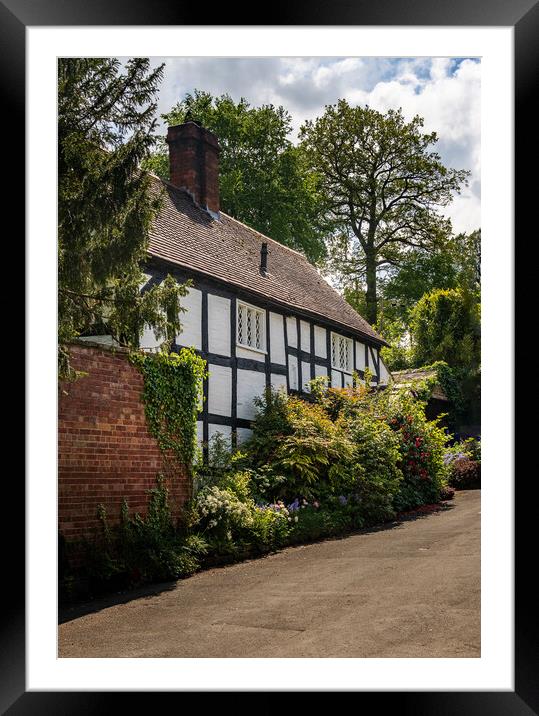 Black and white tudor home on Church Hill in Elles Framed Mounted Print by Steve Heap