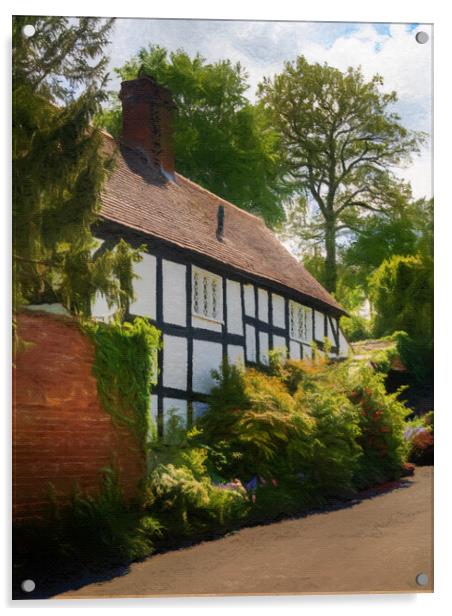 Pastel drawing of tudor home in Ellesmere Shropshi Acrylic by Steve Heap