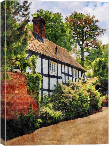 Water color of tudor home in Ellesmere Shropshire Canvas Print by Steve Heap