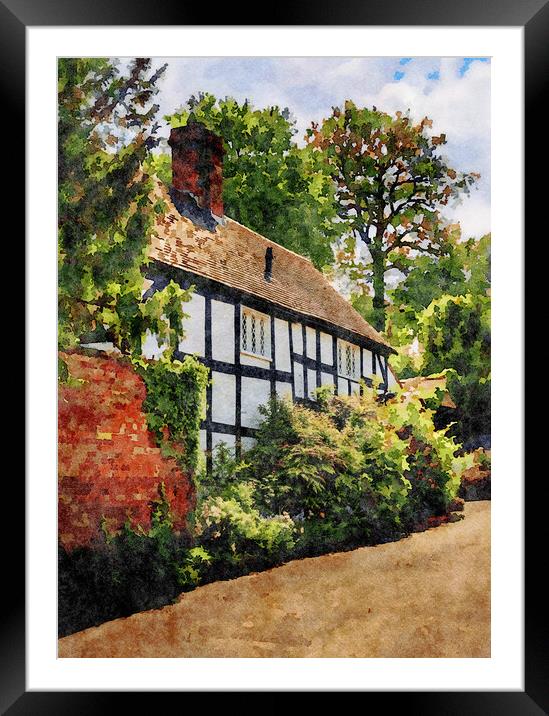 Water color of tudor home in Ellesmere Shropshire Framed Mounted Print by Steve Heap