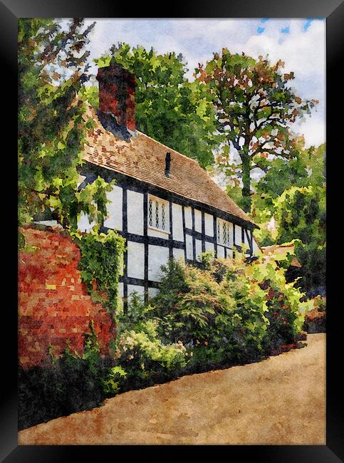 Water color of tudor home in Ellesmere Shropshire Framed Print by Steve Heap