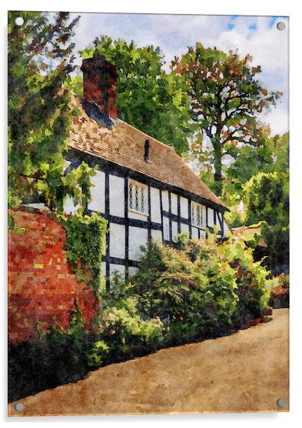 Water color of tudor home in Ellesmere Shropshire Acrylic by Steve Heap