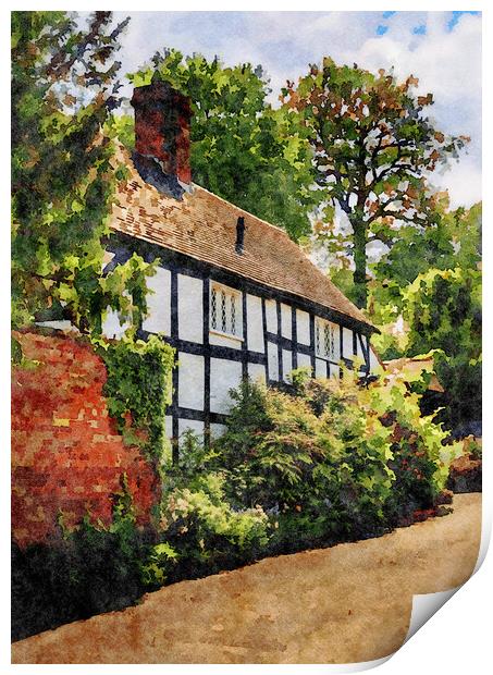 Water color of tudor home in Ellesmere Shropshire Print by Steve Heap