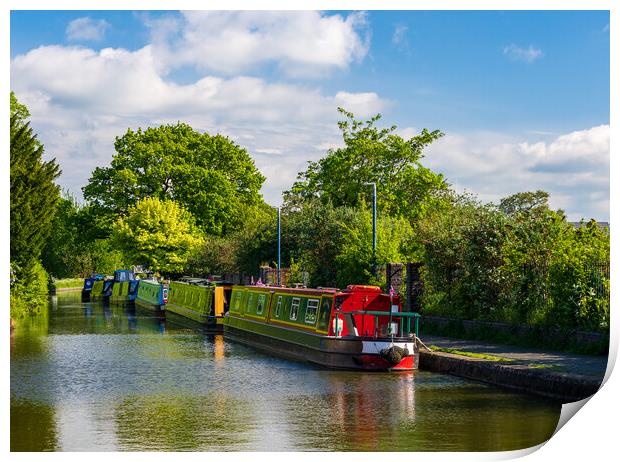 Colorful canal narrowboats in Ellesmere in Shropsh Print by Steve Heap