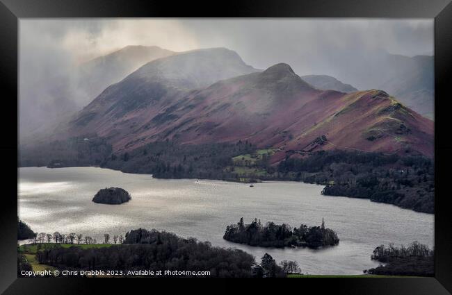 Catbells under storm clouds Framed Print by Chris Drabble