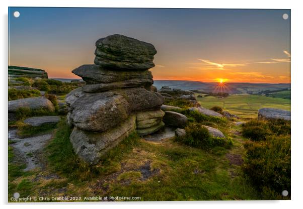 Over Owler Tor at sunset Acrylic by Chris Drabble