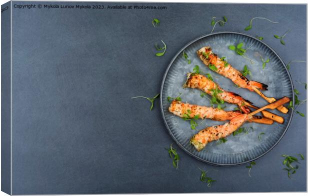 Large shrimp grill, seafood Canvas Print by Mykola Lunov Mykola
