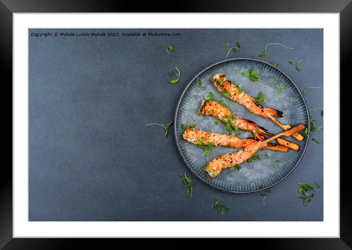 Large shrimp grill, seafood Framed Mounted Print by Mykola Lunov Mykola