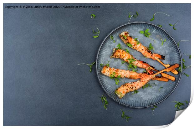 Large shrimp grill, seafood Print by Mykola Lunov Mykola