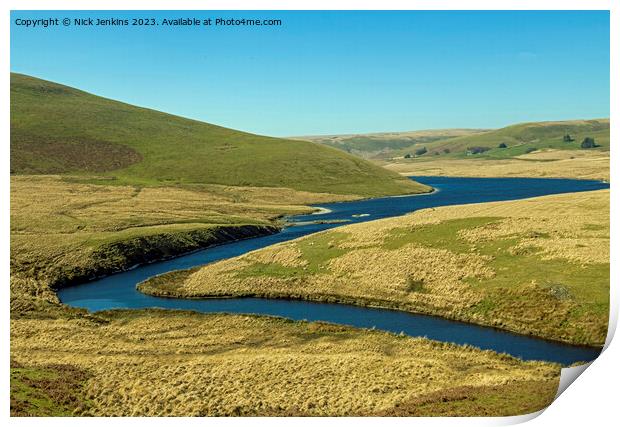 The River or Afon Elan entering the Elan Valley  Print by Nick Jenkins