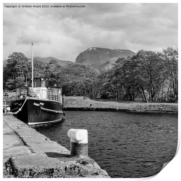 Souters Lass at Corpach monochrome Print by Graham Moore
