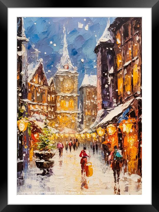 Christmas Shopping Street Framed Mounted Print by Robert Deering
