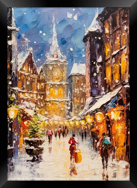 Christmas Shopping Street Framed Print by Robert Deering