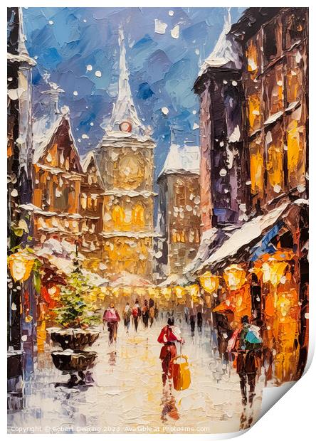 Christmas Shopping Street Print by Robert Deering