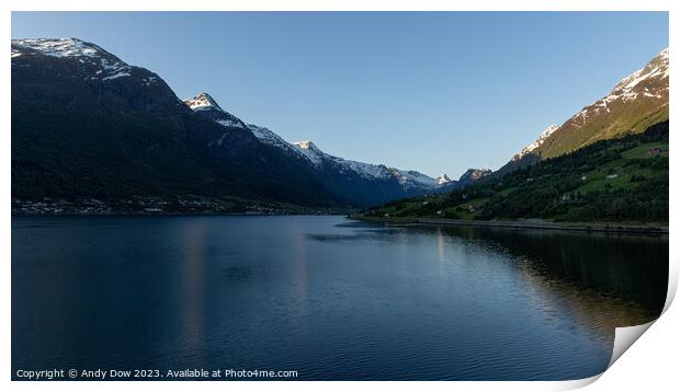 Norwegian fjord Print by Andy Dow